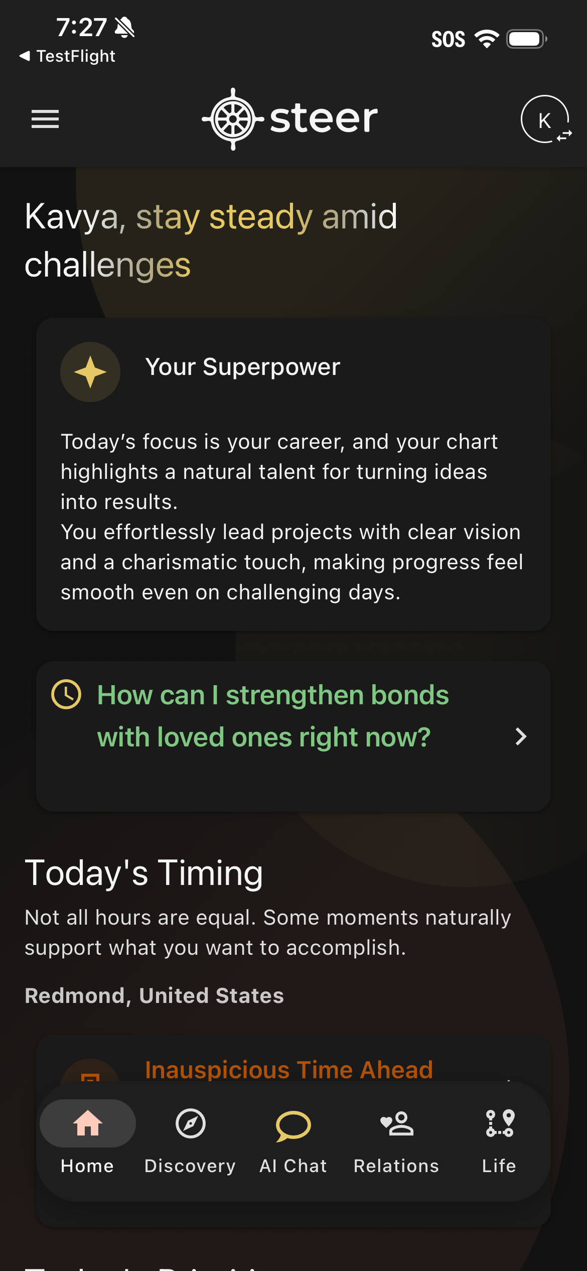 Steer app in dark mode